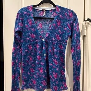 Free People Floral Blue and Pink Women's Top